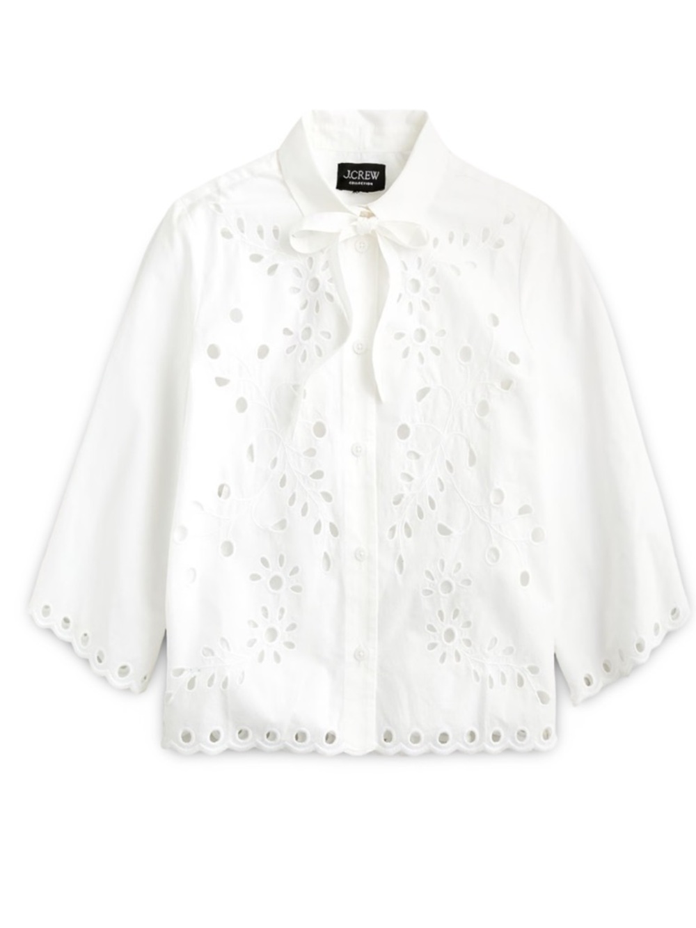 J. Crew Collection Button Up Cotton Poplin Top In White Cotton Eyelet Blouse